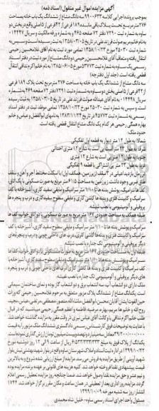 مزایده،مزایده سه دانگ مشاع از ششدانگ یکبابخانه
