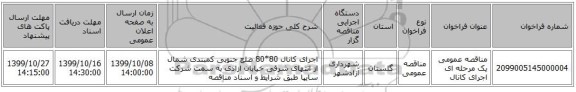 مناقصه عمومی یک مرحله ای اجرای کانال 