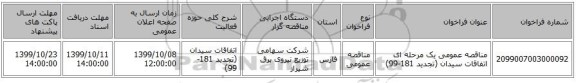 مناقصه عمومی یک مرحله ای اتفاقات سیدان (تجدید 181-99)