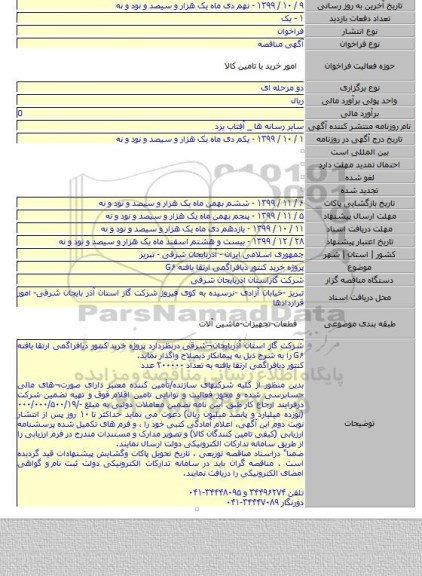 پروژه خرید کنتور دیافراگمی ارتقا یافته G۶