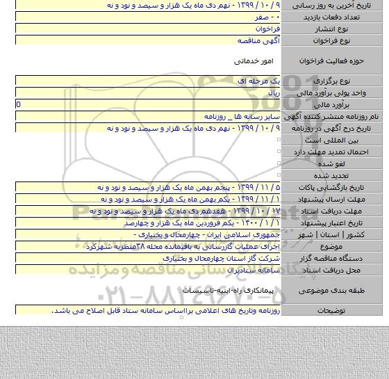اجرای عملیات گازرسانی به باقیمانده محله ۳۸منظریه شهرکرد