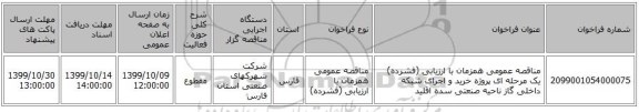 مناقصه عمومی همزمان با ارزیابی (فشرده) یک مرحله ای پروژه خرید و اجرای شبکه داخلی گاز ناحیه صنعتی سده اقلید