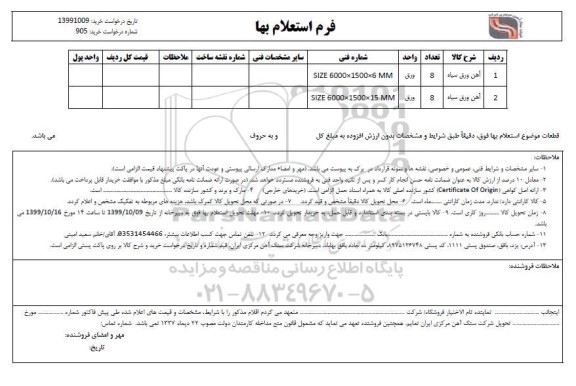 استعلام آهن ورق سیاه 