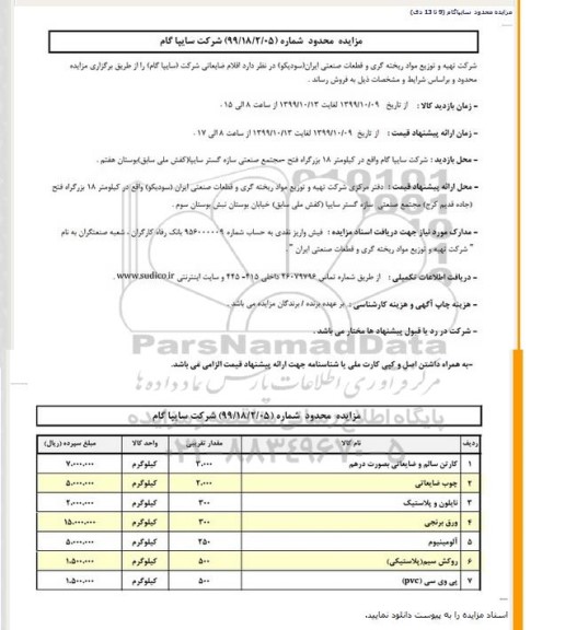 مزایده, مزایده اقلام ضایعاتی ... 
