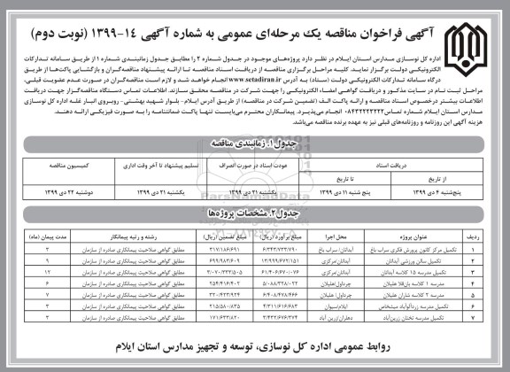 فراخوان مناقصه , مناقصه تکمیل مرکز کانون پرورش فکری ... - نوبت دوم 