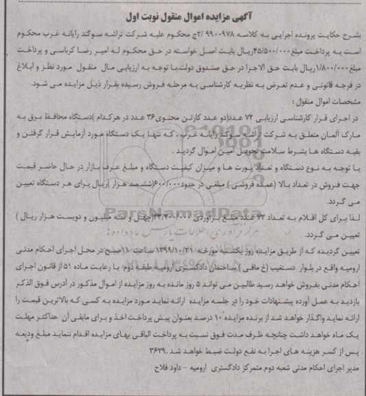 مزایده 72 عدد دستگاه محافظ برق