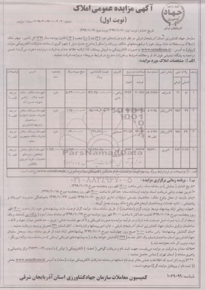 مزایده مزایده فروش املاک و مستغلات کاربری زراعی و آموزشی نوبت اول