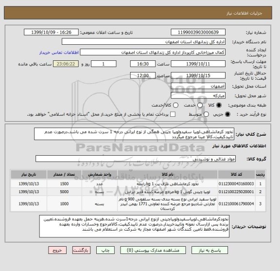 استعلام نخود کرمانشاهی،لوبیا سفیدولوبیا چیتی همگی از نوع ایرانی درجه 1 سرت شده می باشد.درصورت عدم تاییدکیفیت،کالا عینا مرجوع میگردد