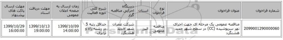 مناقصه عمومی یک مرحله ای جهت اجرای نهر سرپوشیده (CC) در سطح شهر جدید هشتگرد 