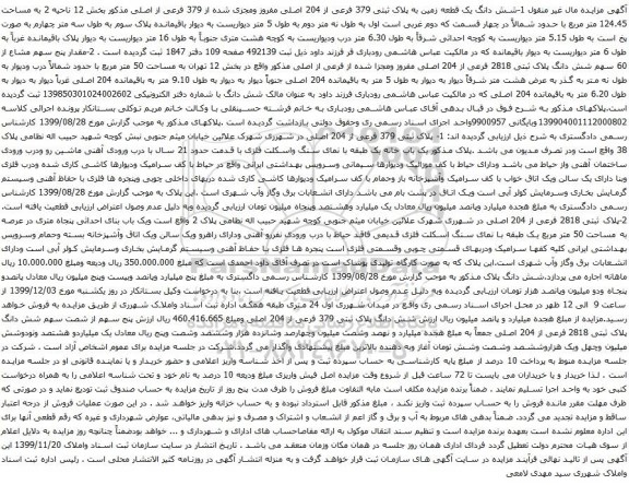 مزایده فروش شش دانگ یک قطعه زمین