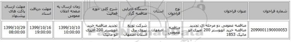 مناقصه عمومی دو مرحله ای تجدید مناقصه خرید اتوبوستر 200 آمپری اتو ماتیک 1853