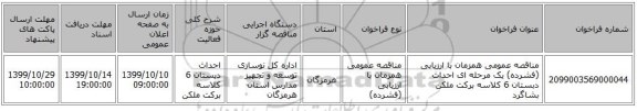 مناقصه عمومی همزمان با ارزیابی (فشرده) یک مرحله ای احداث دبستان 6 کلاسه برکت ملکن بشاگرد