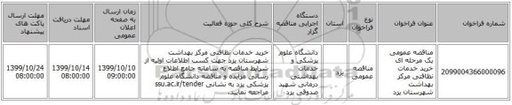 مناقصه عمومی یک مرحله ای خرید خدمات نظافتی مرکز بهداشت شهرستان یزد