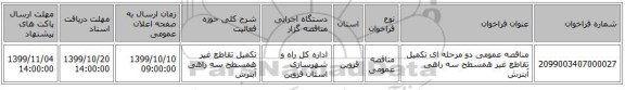 مناقصه عمومی دو مرحله ای تکمیل تقاطع غیر همسطح سه راهی آبترش 