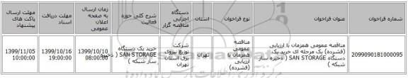 مناقصه عمومی همزمان با ارزیابی (فشرده) یک مرحله ای خرید یک دستگاه SAN STORAGE ( ذخیره ساز شبکه )