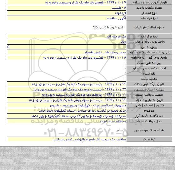 خرید تجهیزات کلاسی برای مدارس استان کهگیلویه وبویراحمد