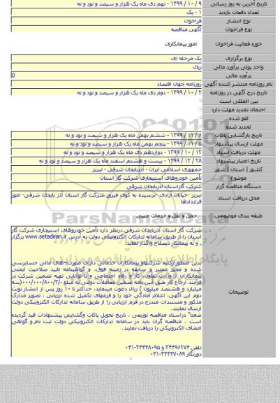 تأمین خودروهای استیجاری شرکت گاز استان