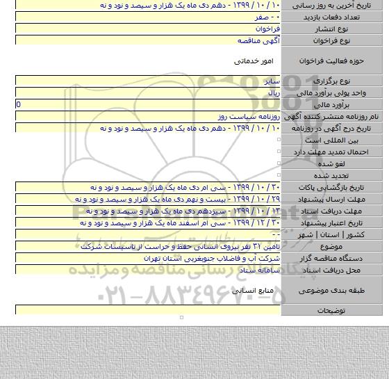 تامین ۳۱ نفر نیروی انسانی حفظ و حراست از تاسیسات شرکت