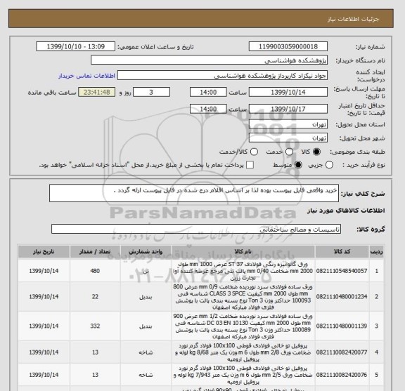 استعلام خرید واقعی فایل پیوست بوده لذا بر اساس اقلام درج شده در فایل پیوست ارئه گردد .