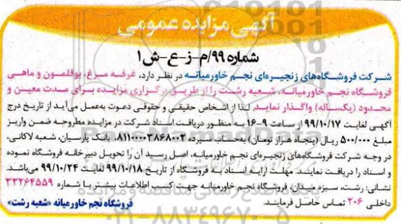 مزایده ، مزایده واگذاری غرفه مرغ، بوقلمون و ماهی