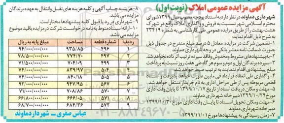 مزایده،مزایده فروش و واگذاری املاک در شهرک هشت بهشت نوبت اول