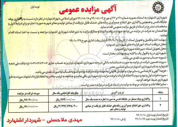 مزایده ، مزایده واگذاری بوفه 