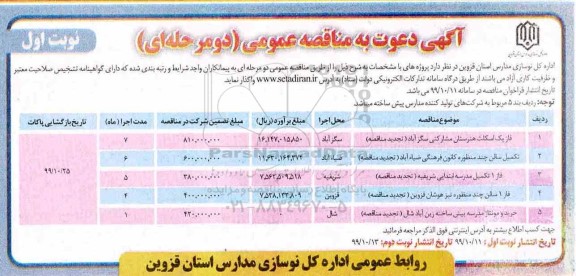 مناقصه فاز یک اسکلت هنرستان مشارکتی ...