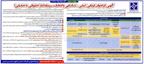 آگهی فراخوان ارزیابی ، فراخوان ارزیابی کیفی و شناسایی و انتخاب سرمایه گذار... - نوبت دوم 