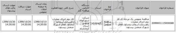 مناقصه عمومی یک مرحله ای فاز دوم اجرای عملیات راهسازی،آسفالت وجداول معابر شهرک صنعتی بیستون