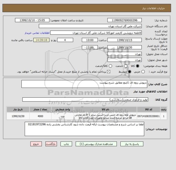 استعلام درپوش رزوه ای 1اینچ مطابق شرح پیوست 