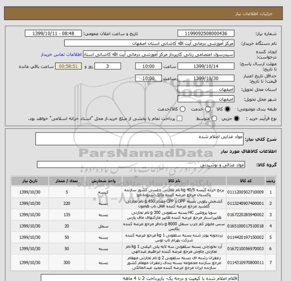 استعلام مواد غذایی اعلام شده 