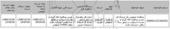 مناقصه عمومی یک مرحله ای تجدید مناقصه لکه گیری و ماسه آسفالت در محور سه راهی حیدرآباد نقده 