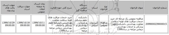 مناقصه عمومی یک مرحله ای خرید خدمات مراقبت های اولیه سلامت معاونت بهداشتی دانشکده علوم پزشکی و خدمات بهداشتی درمانی مراغه در سال1399