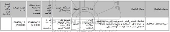 فراخوان ارزیابی کیفی تجدید نوبت اول مناقصه تهیه و اجرای تایل ، آسفالت و تامین روشنایی محوطه خارجی انبار نفت شهید تندگویان شیراز