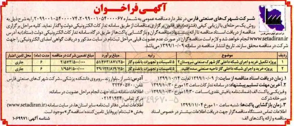 مناقصه, فراخوان تکمیل خرید و اجرای شبکه داخلی گاز شهرک و...