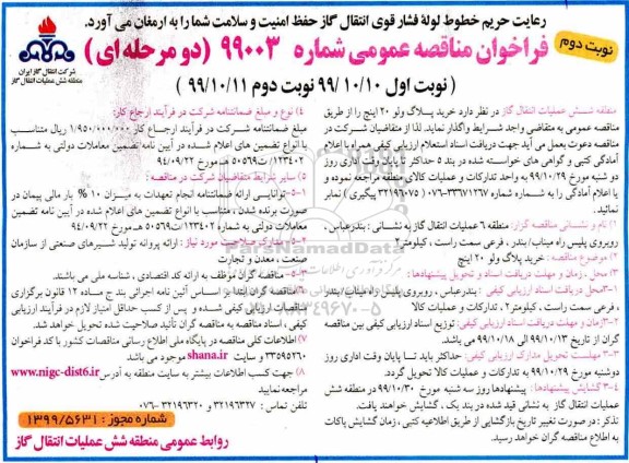 فراخوان مناقصه، فراخوان مناقصه خرید پلاگ ولو 20 اینچ - نوبت دوم 