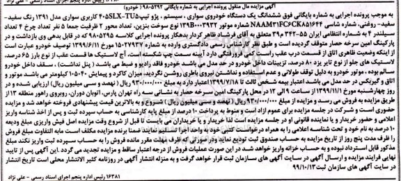 مزایده , مزایده یک دستگاه خودرو سواری پژو 405 مدل 1391