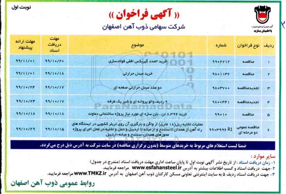 فراخوان, فراخوان خرید 3 عدد گیربکس افقی فولادسازی... 