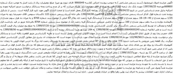 آگهی مزایده آگهی مزایده ششدانگ قریه سهم مشاع از 40---19--18 سهم مشاع از 1600 سهم مشاع