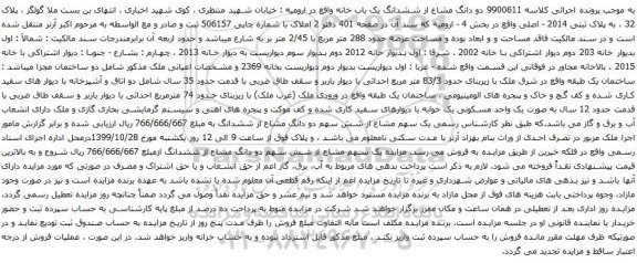 آگهی مزایده دو دانگ مشاع از ششدانگ یک باب خانه