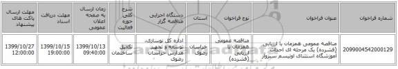 مناقصه عمومی همزمان با ارزیابی (فشرده) یک مرحله ای احداث آموزشگاه استثنای اوتیسم سبزوار
