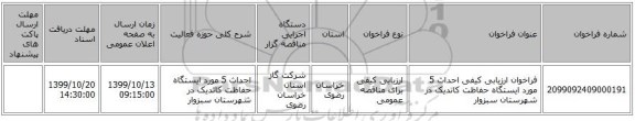 فراخوان ارزیابی کیفی احداث 5 مورد ایستگاه حفاظت کاتدیک در شهرستان سبزوار