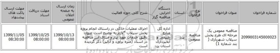 مناقصه عمومی یک مرحله ای طرح پخش سیلاب شهریاری ( بند شماره 1)           