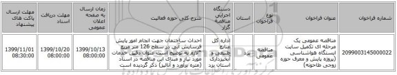 مناقصه عمومی یک مرحله ای تکمیل سایت  ایستگاه  هواشناسی (پروژه پایش و معرف حوزه زوجی طاحونه)