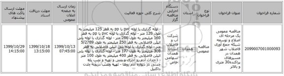 مناقصه عمومی یک مرحله ای اصلاح و توسعه شبکه جمع آوری  فاضلاب شهر همدان در مسیرهای پراکنده30 متری و بالاتر