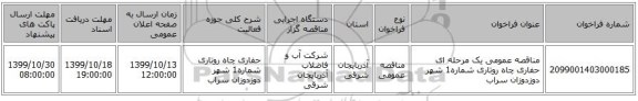 مناقصه عمومی یک مرحله ای حفاری چاه روتاری شماره1 شهر دوزدوزان سراب