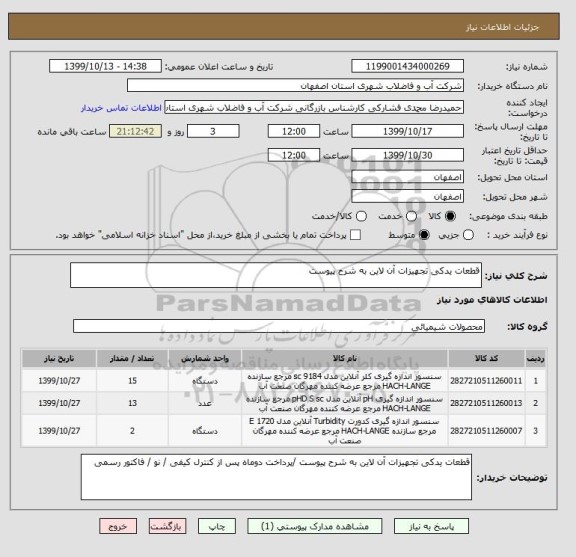 استعلام قطعات یدکی تجهیزات آن لاین به شرح پیوست 