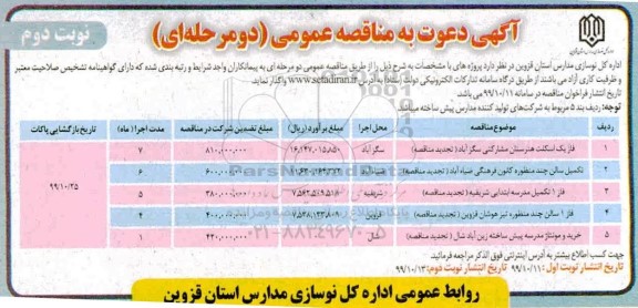 مناقصه فاز یک اسکلت هنرستان مشارکتی ...