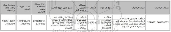 مناقصه عمومی همزمان با ارزیابی (فشرده) دو مرحله ای اجرای منبع بتنی 500 متر مکعبی در ناحیه صنعتی لاسجرد