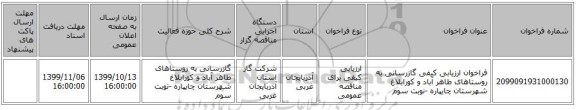 فراخوان ارزیابی کیفی گازرسانی به روستاهای طاهر آباد و کورابلاغ شهرستان چایپاره  -نوبت سوم